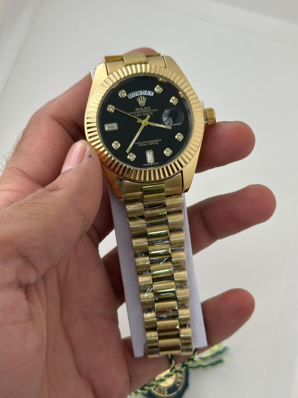 Gold Black Dial Premium Day Date Watch