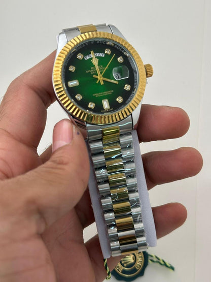 Dual Tone Green Dial Diamond Style Watch