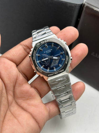 Silver Blue Dial Digital Analog Watch