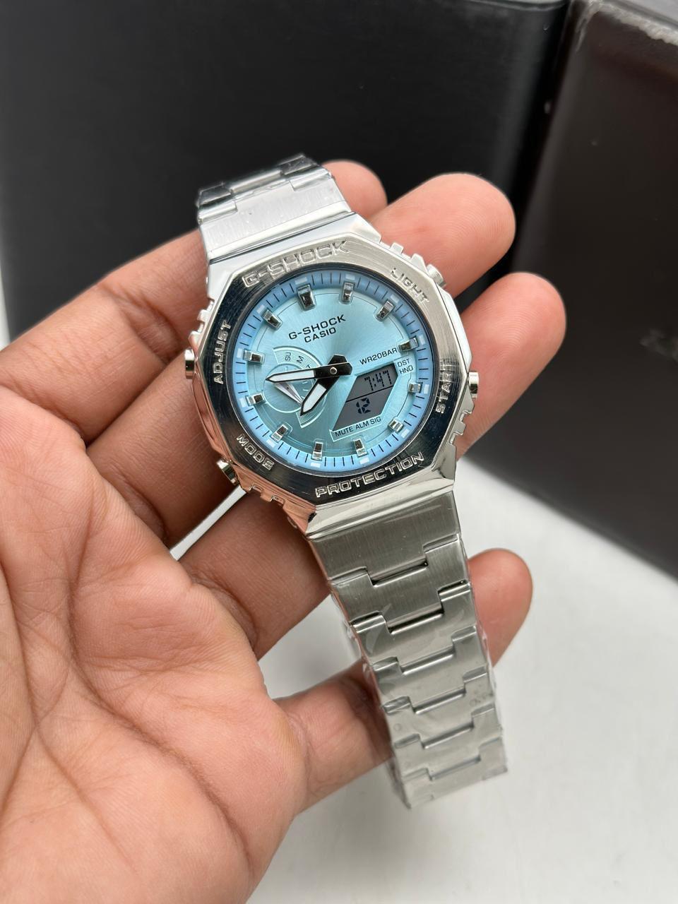 Silver Blue Dial Digital Analog Watch