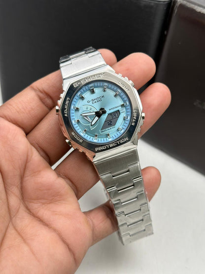 Silver Blue Dial Digital Analog Watch