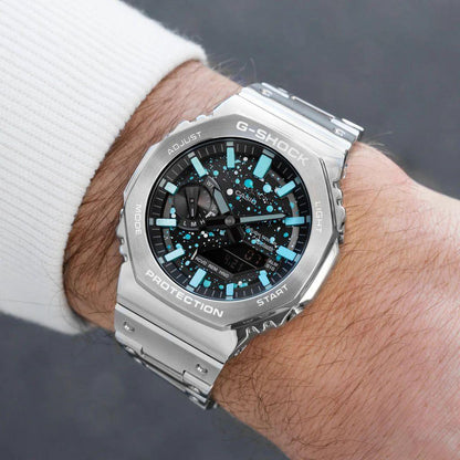 Silver Galaxy Dial Digital Analog Watch