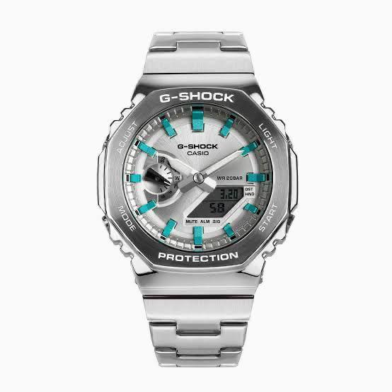 Silver Aqua Dial Stainless Steel Sports Watch