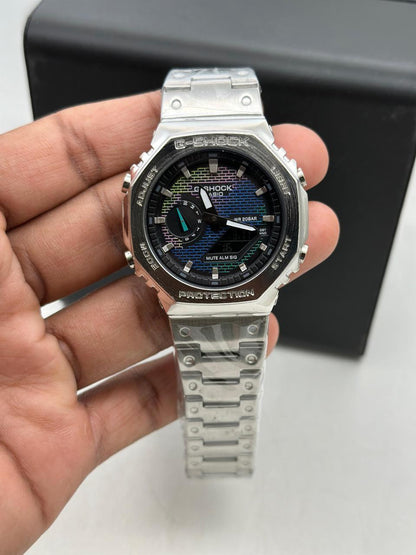 Silver Multicolor Dial Digital Analog Watch