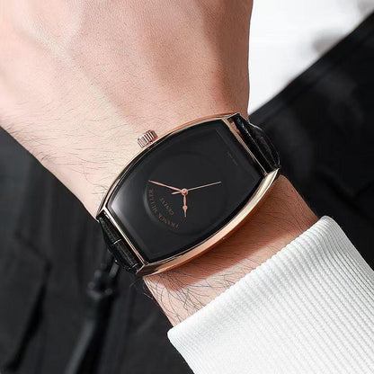 Luxury Black Dial Gold Frame Leather Watch