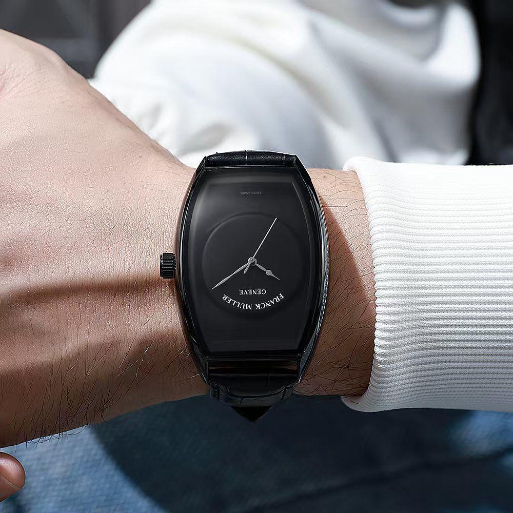 All Black Minimalist Leather Luxury Watch