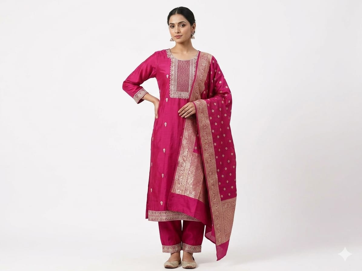 pink embroidery design kurti