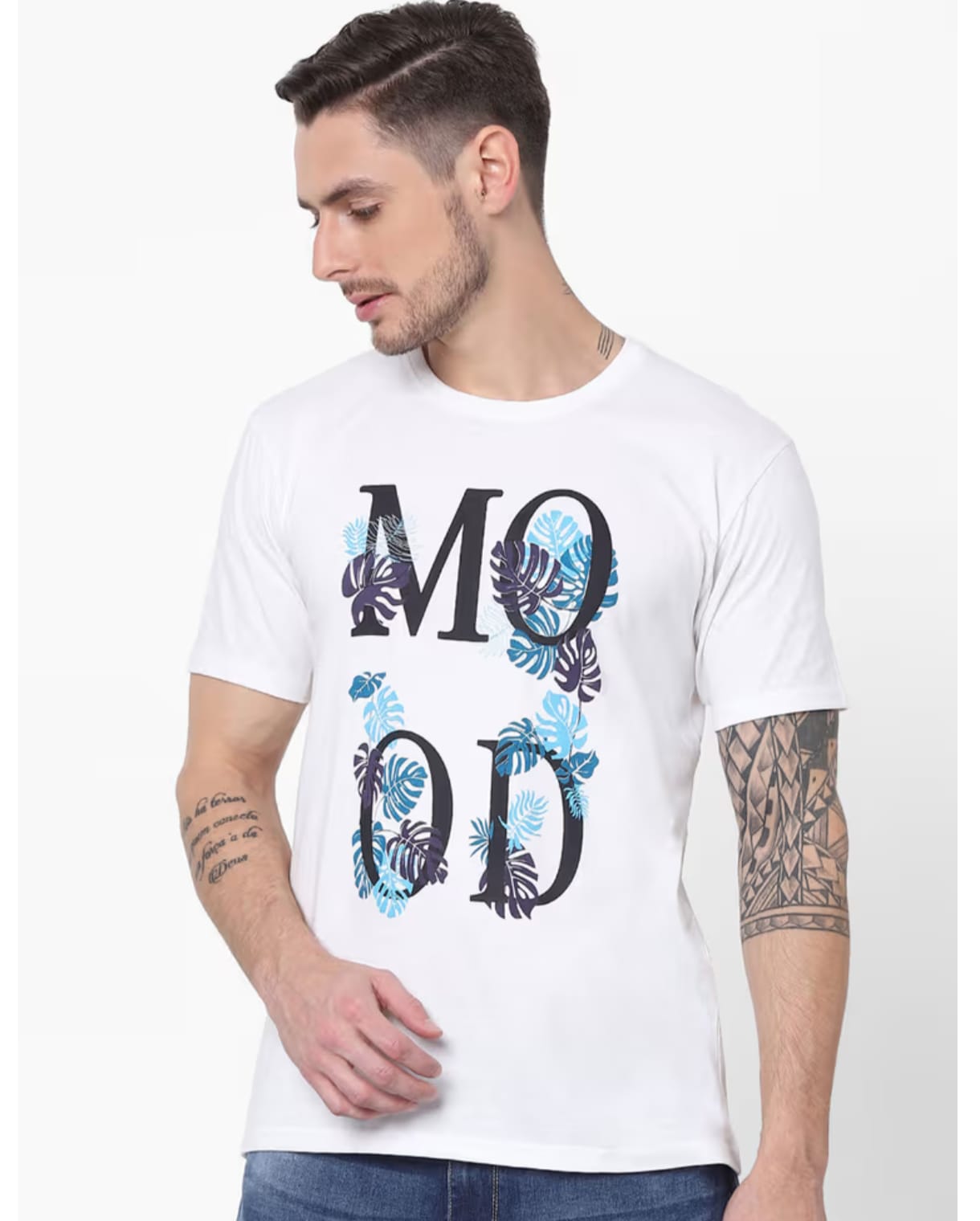White Tropical Print Casual Graphic T-Shirt