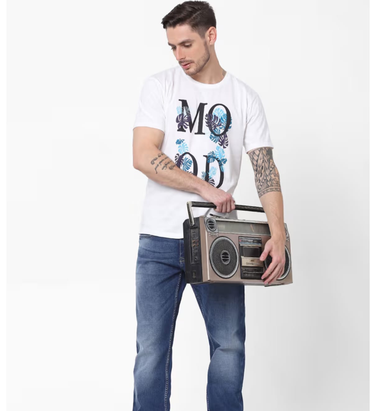 White Tropical Print Casual Graphic T-Shirt