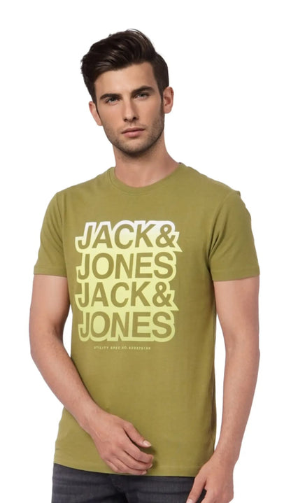 Olive Green Graphic Cotton Casual T-Shirt