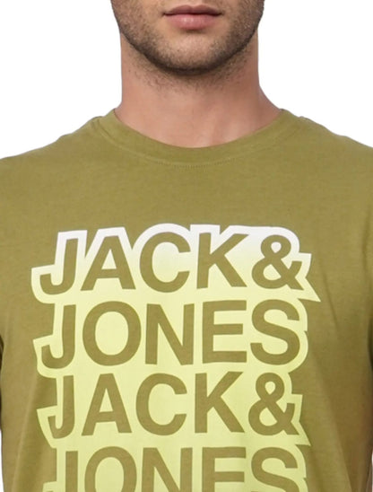 Olive Green Graphic Cotton Casual T-Shirt