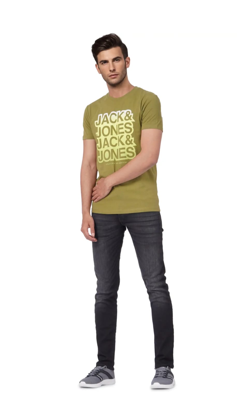 Olive Green Graphic Cotton Casual T-Shirt