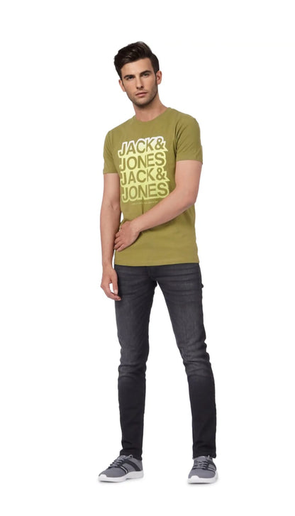 Olive Green Graphic Cotton Casual T-Shirt