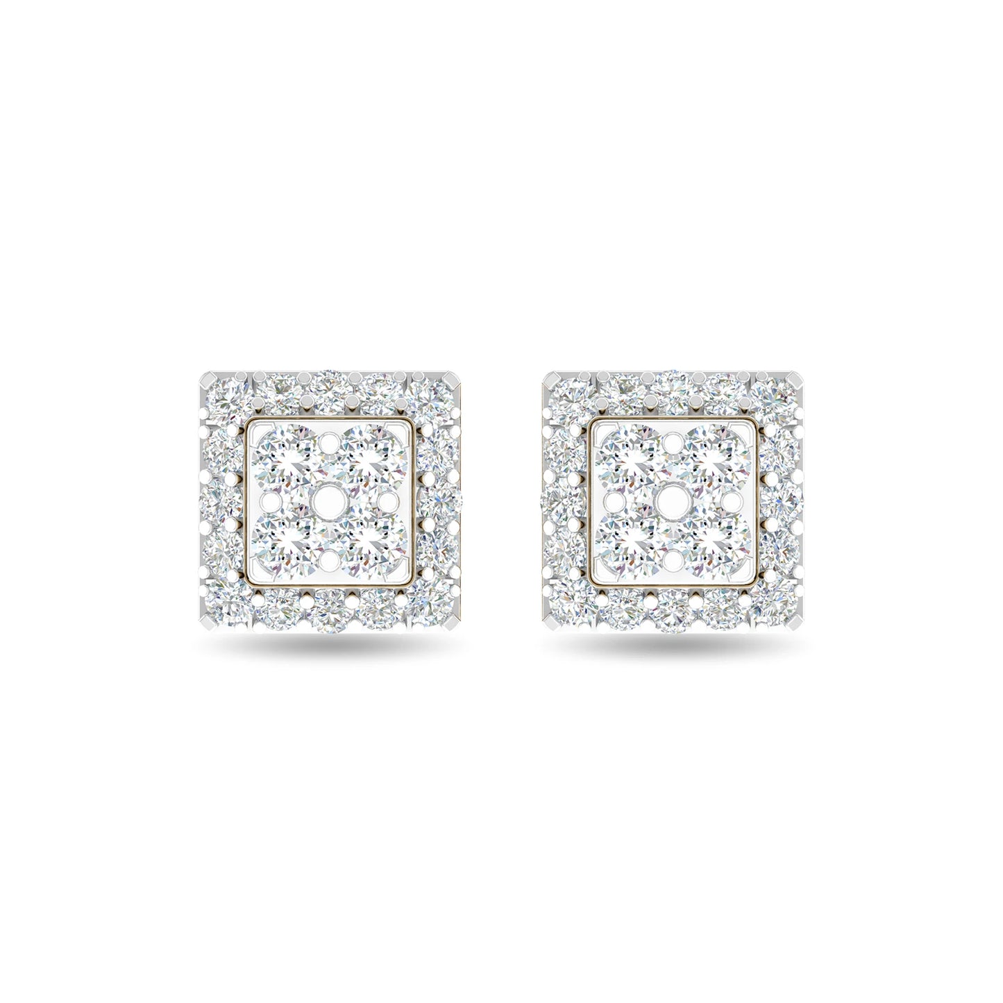 Silver Plated Diamond Square Stud Earrings