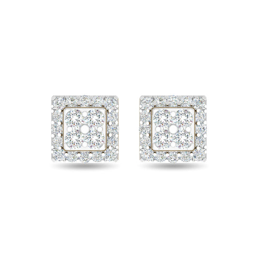 Silver Plated Diamond Square Stud Earrings