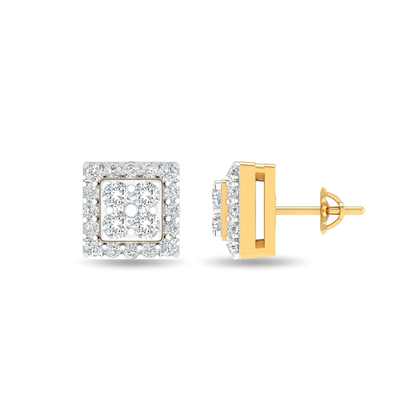 Silver Plated Diamond Square Stud Earrings