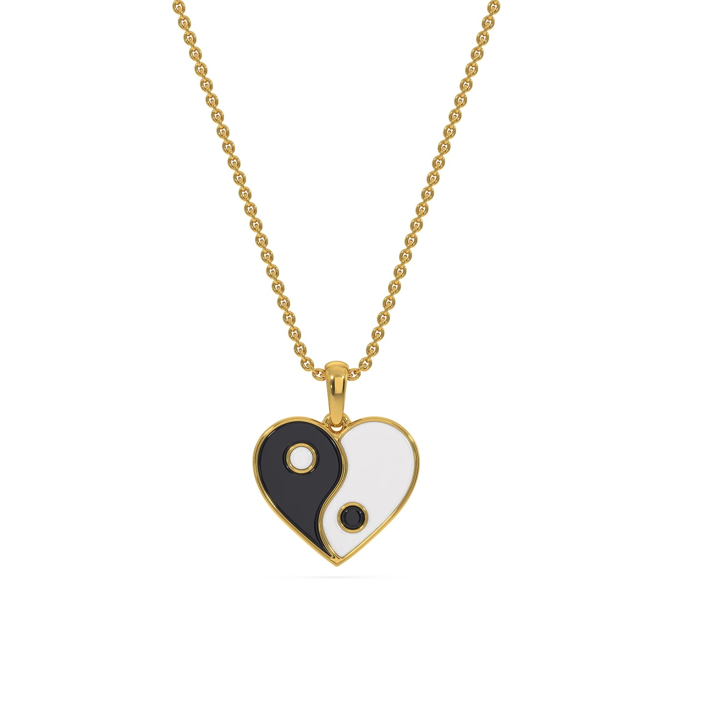 Gold Yin Yang Heart Pendant Necklace