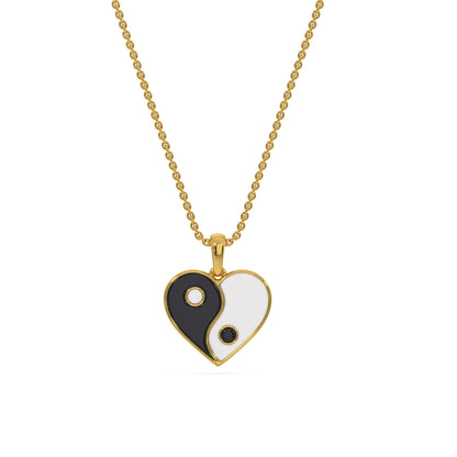 Gold Yin Yang Heart Pendant Necklace