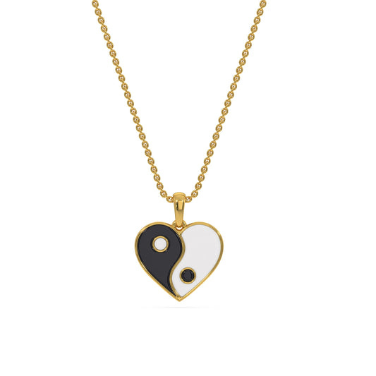 Gold Yin Yang Heart Pendant Necklace