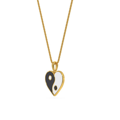 Gold Yin Yang Heart Pendant Necklace