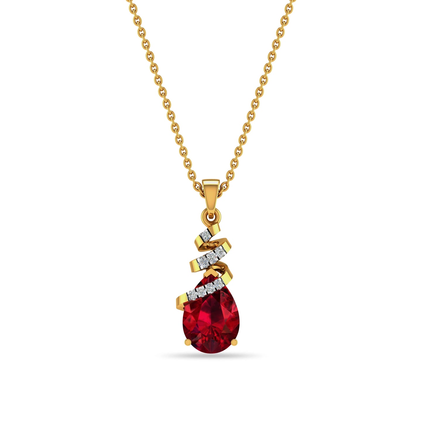 Elegant Ruby Drop Diamond Gold Pendant Necklace