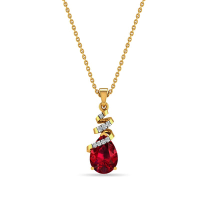 Elegant Ruby Drop Diamond Gold Pendant Necklace