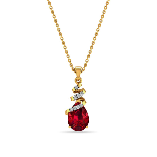 Elegant Ruby Drop Diamond Gold Pendant Necklace
