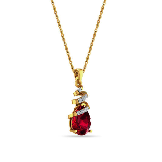 Elegant Ruby Drop Diamond Gold Pendant Necklace