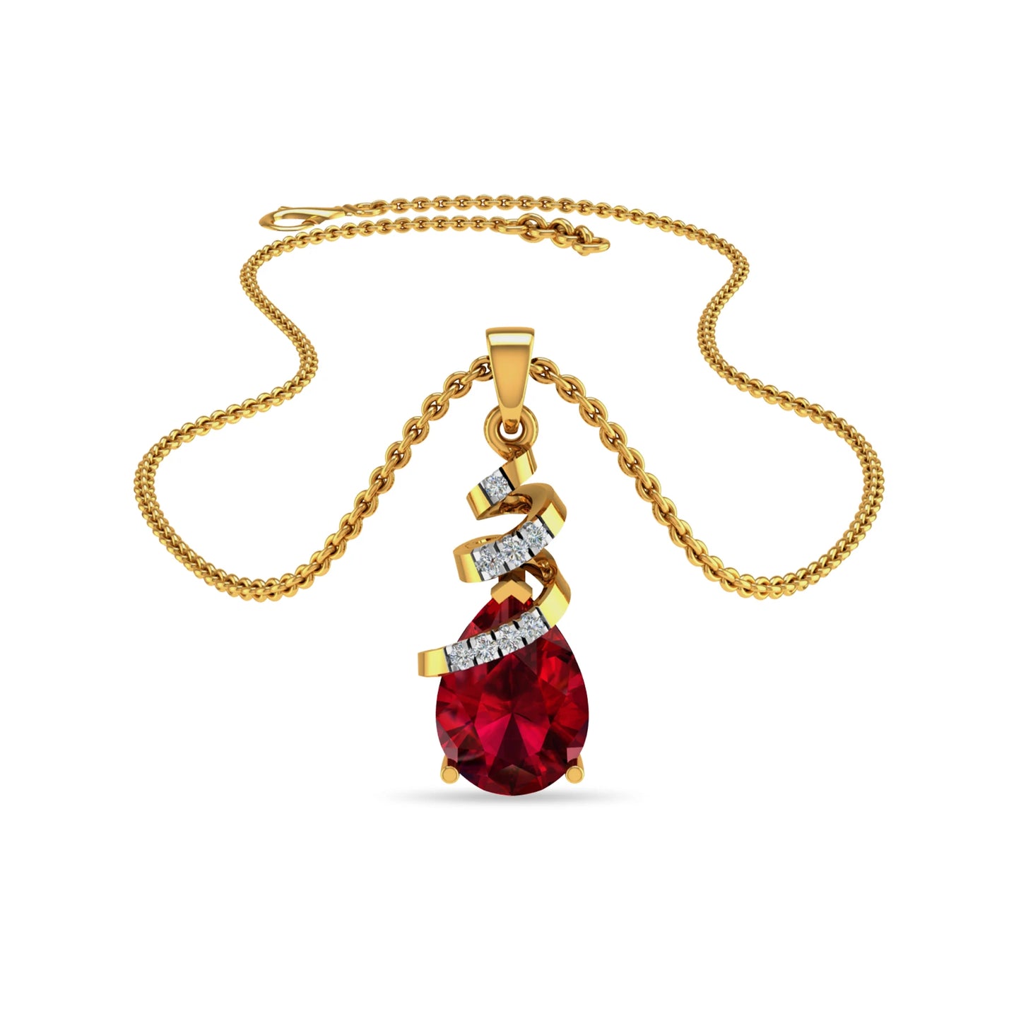 Elegant Ruby Drop Diamond Gold Pendant Necklace
