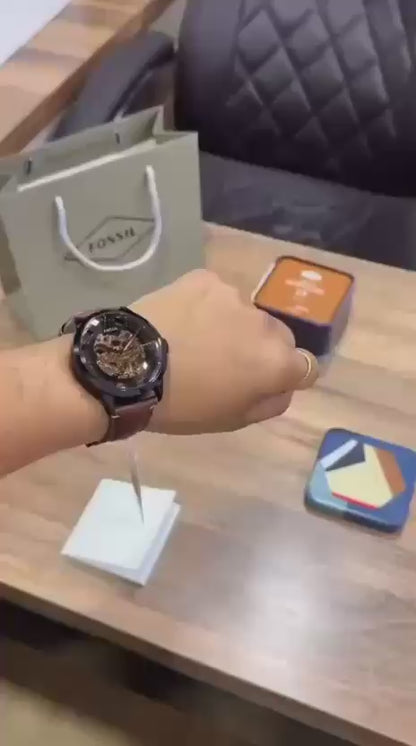 Premium Skeleton Dial Brown Leather Watch